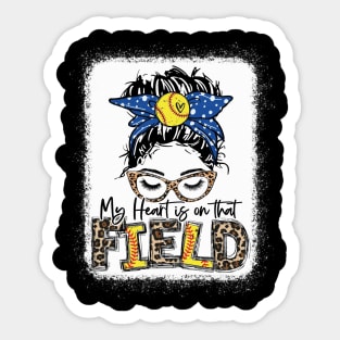 My heart is on that Field Softball Tee Leopard Softball Mom Sticker